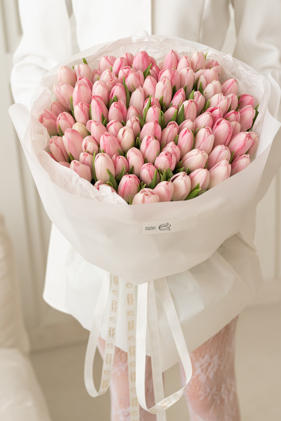 Букет с розовыми тюльпанами Розовый жемчуг